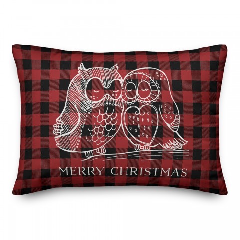 Buffalo Check Christmas Owls 14x20 Spun Poly Pillow