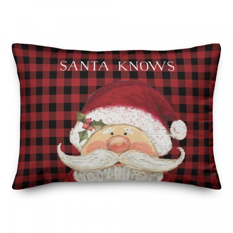 Santa Knows on Plaid 14x20 Spun Poly Pillow