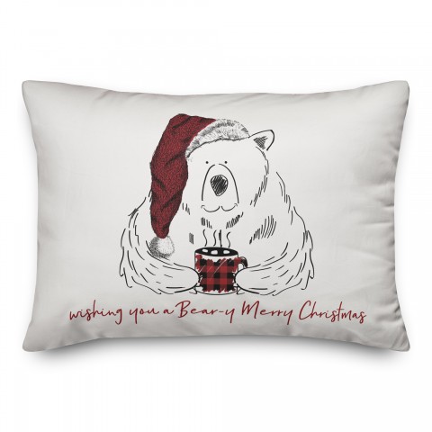 Beary Merry Christmas Plaid Cup 14x20 Spun Poly Pillow
