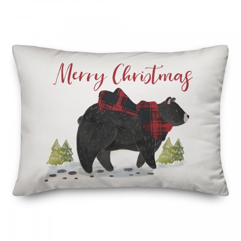 Black Bear Merry Christmas 14x20 Spun Poly Pillow