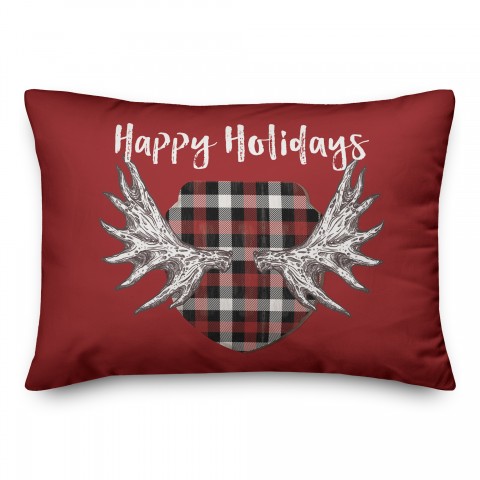 Happy Holidays Moose Antlers 14x20 Spun Poly Pillow