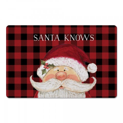 Santa Knows on Plaid 27x18 Floor Mat