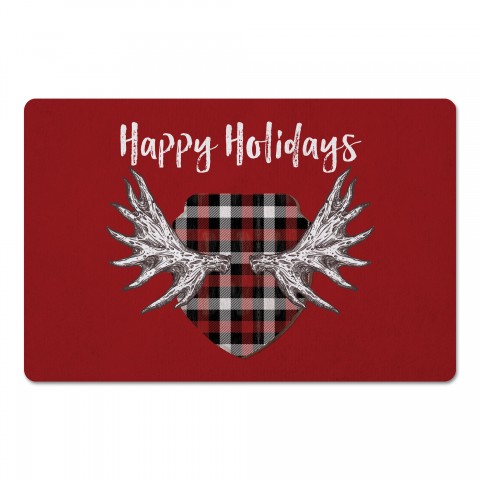 Happy Holidays Moose Antlers 27x18 Floor Mat