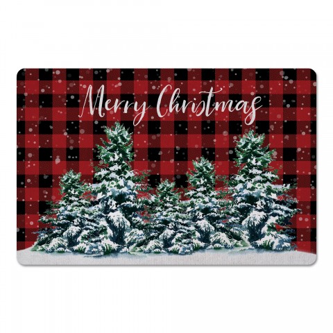 Watercolor Pine Trees Merry Christmas 27x18 Floor Mat
