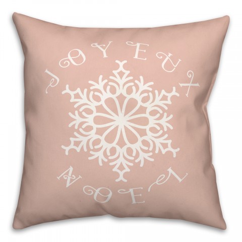 Joyeaux Noel Snowflake on Blush 18x18 Spun Poly Pillow