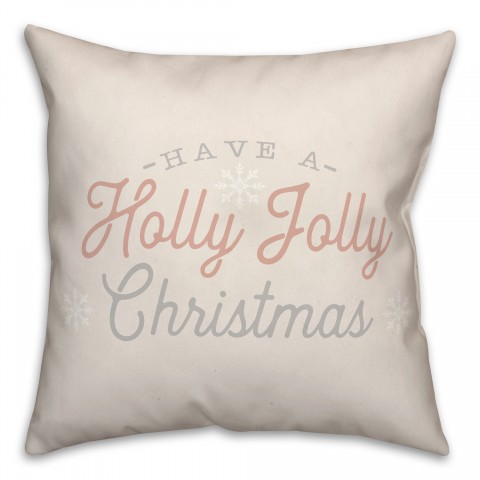 Blush and Silver Holly Jolly 18x18 Spun Poly Pillow