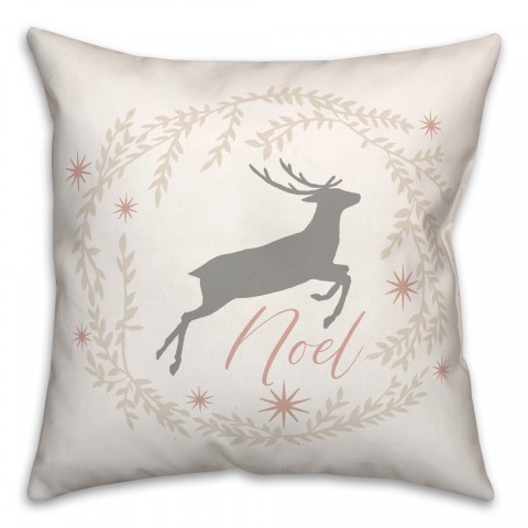 Noel Deer with Champagne Wreath 18x18 Spun Poly Pillow
