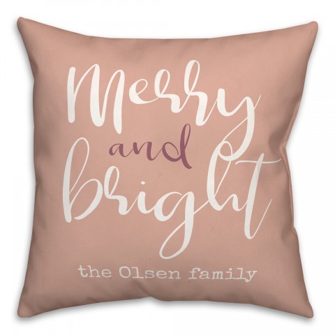 Merry and Bright Family 18x18 Personalized Spun Poly Pillow