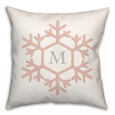 Monogram Pink Snowflake 18x18 Personalized Spun Poly Pillow