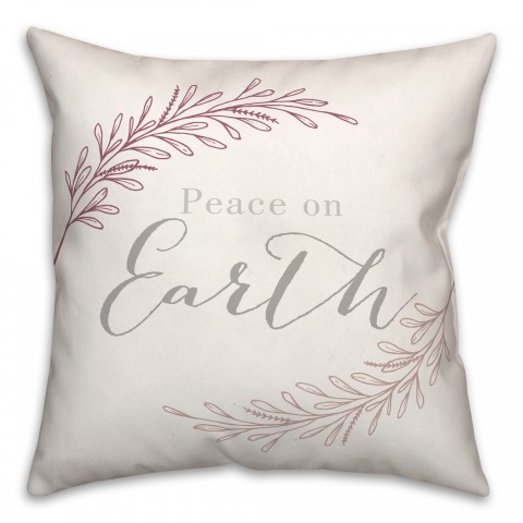 Peace on Earth Silver and Pink 18x18 Spun Poly Pillow