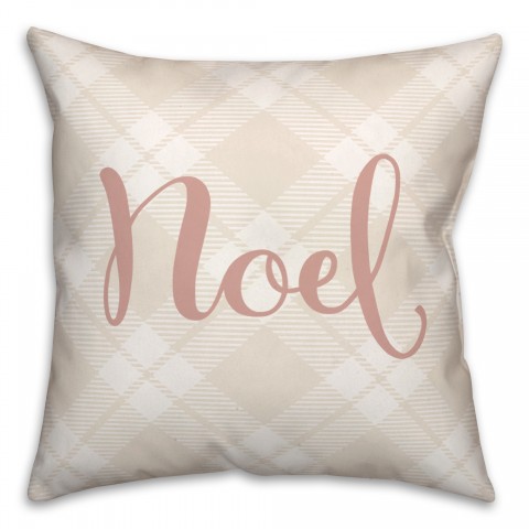 Blush Noel on Champagne Plaid 18x18 Spun Poly Pillow