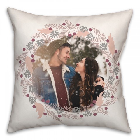 Wreath with Photo 18x18 Personalized Spun Poly Pillow