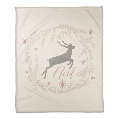 Noel Deer with Champagne Wreath 50x60 Coral Fleece Blanket