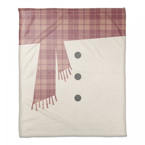 Pink Snowman Scarf and Buttons 50x60 Coral Fleece Blanket
