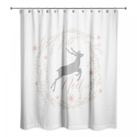 Noel Deer with Champagne Wreath 71x74 Shower Curtain