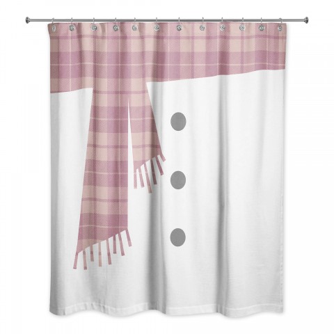 Pink Snowman Scarf and Buttons 71x74 Shower Curtain