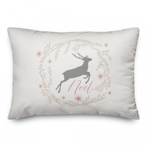 Noel Deer with Champagne Wreath 14x20 Spun Poly Pillow