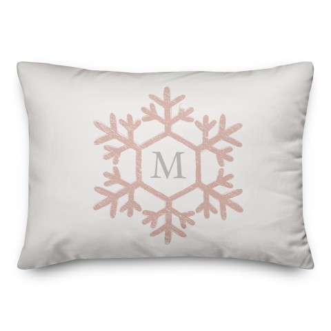 Monogram Pink Snowflake 14x20 Personalized Spun Poly Pillow