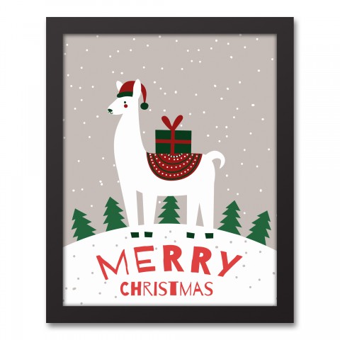 Merry Christmas Llama 14x11 Black Framed Canvas