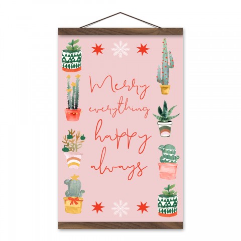 Merry Everything Happy Always 18x12 Teak Hanging Canvas