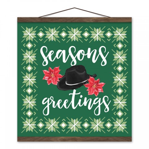 Seasons Greetings 16x16 Teak Hanging Canvas