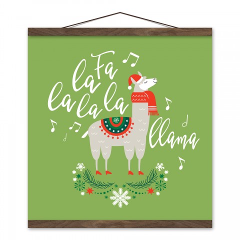 Fa la la la llama 16x16 Teak Hanging Canvas