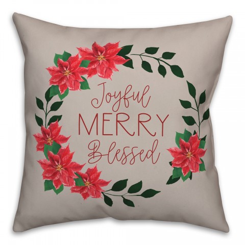 Joyful Merry Blessed Wreath 18x18 Spun Poly Pillow