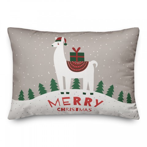 Merry Christmas Llama 14x20 Spun Poly Pillow