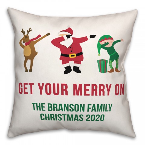 Get Your Merry On 18x18 Personalized Spun Poly Pillow