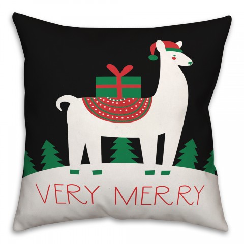 Merry Llama Christmas 18x18 Spun Poly Pillow