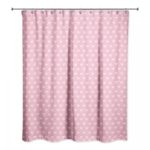 Pink and White Bow Pattern 71x74 Shower Curtain