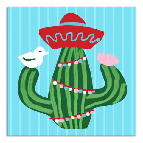 Christmas Cactus 16x16 Canvas Wall Art