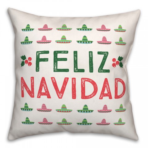 Feliz Navidad Sombreros 18x18 Spun Poly Pillow