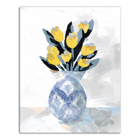 Yellow Flowers in Patterned Vase 16x20 Canvas Wall Art