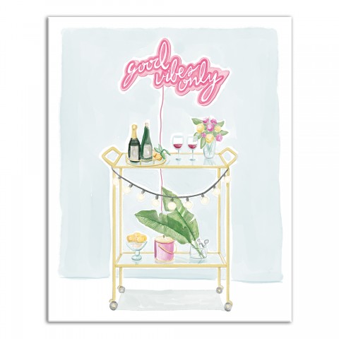Watercolor Bar Cart 16x20 Canvas Wall Art