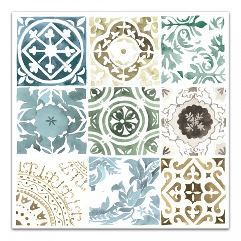 Blue and Green Decorative Tiles 20x20 Canvas Wall Art