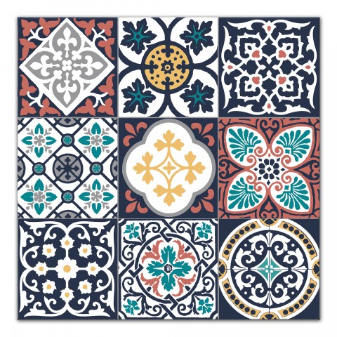 Navy and Red Decorative Tiles 20x20 Canvas Wall Art