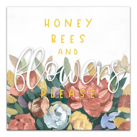 Honey Bees and Flowers 20x20 Canvas Wall Art