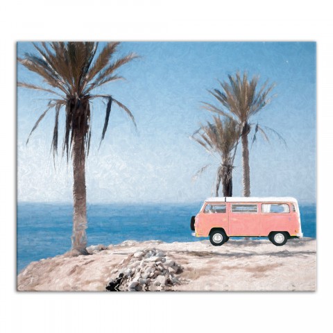 Coral Beach Bus 24x20 Canvas Wall Art
