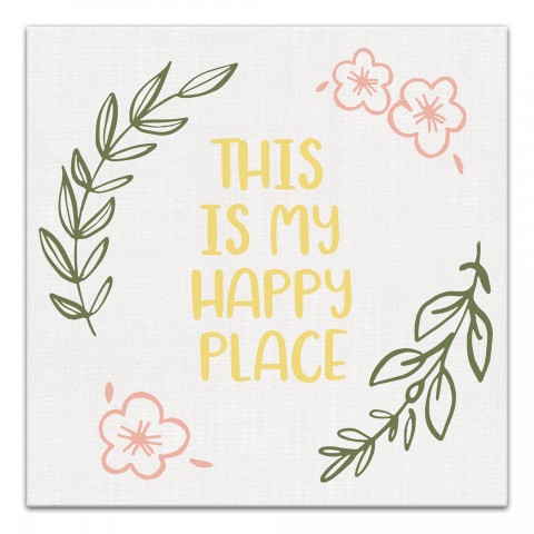 Embroidered Happy Place 12x12 Canvas Wall Art