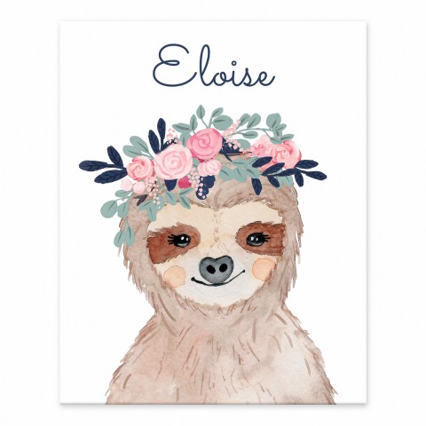 Sloth with Flower Crown 8x10 Personalized Tabletop Canvas