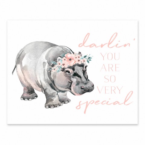 Darling Watercolor Hippo 10x8 Tabletop Canvas