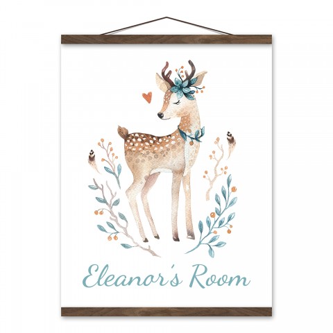 Boho Deer 16x20 Personalized Teak Hanging Canvas