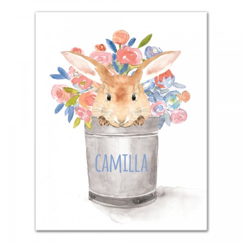 Bunny in Bucket 11x14 Personalized Canvas Wall Art