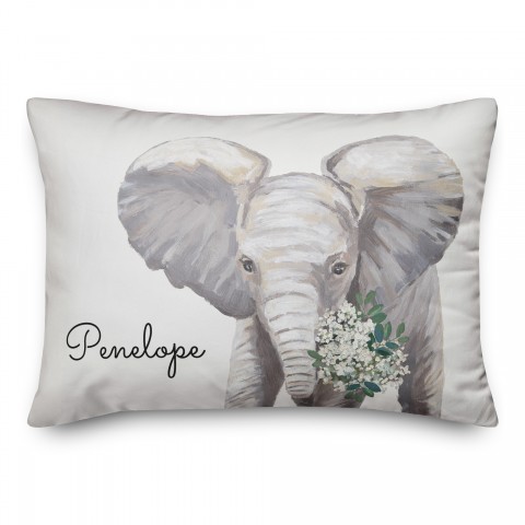 Baby Elephant with Flowers 14x20 Personalized Spun Poly Pillow