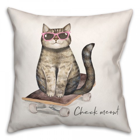Cat on Skateboard 18x18 Spun Poly Pillow