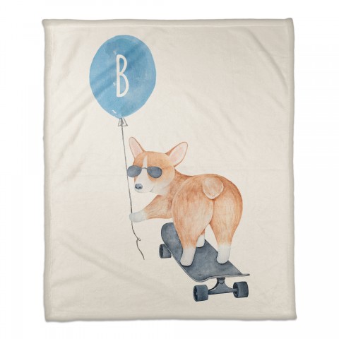 Skateboard Corgi 50x60 Personalized Coral Fleece Blanket