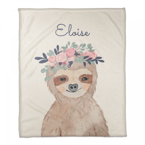 Sloth with Flower Crown 50x60 Personalized Coral Fleece Blanket