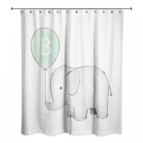 Elephant Sketch Monogram 71x74 Personalized Shower Curtain