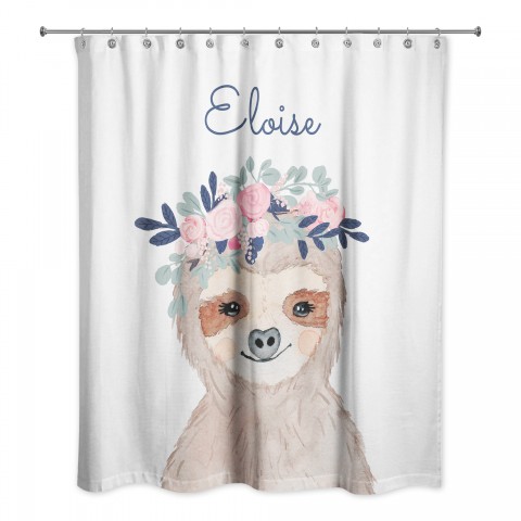 Sloth with Flower Crown 71x74 Personalized Shower Curtain